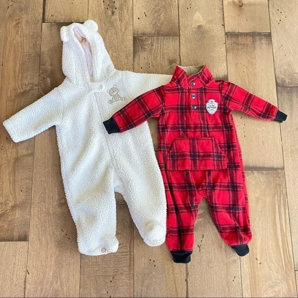 Carter’s Fleece Outfits Coveralls 2 Pair Baby Infant 6 Months Footies